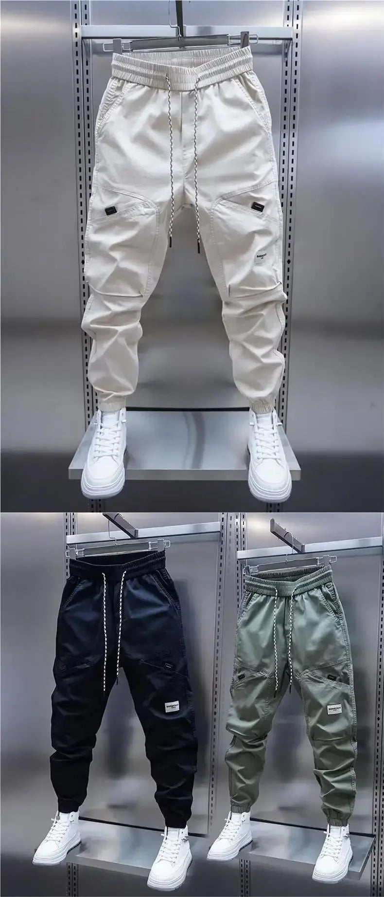 2024 Men's Autumn New Casual Pants Solid Color Elastic Waist Ankle Length Versatile Korean Style Fashionable Small Foot Cargo Pa