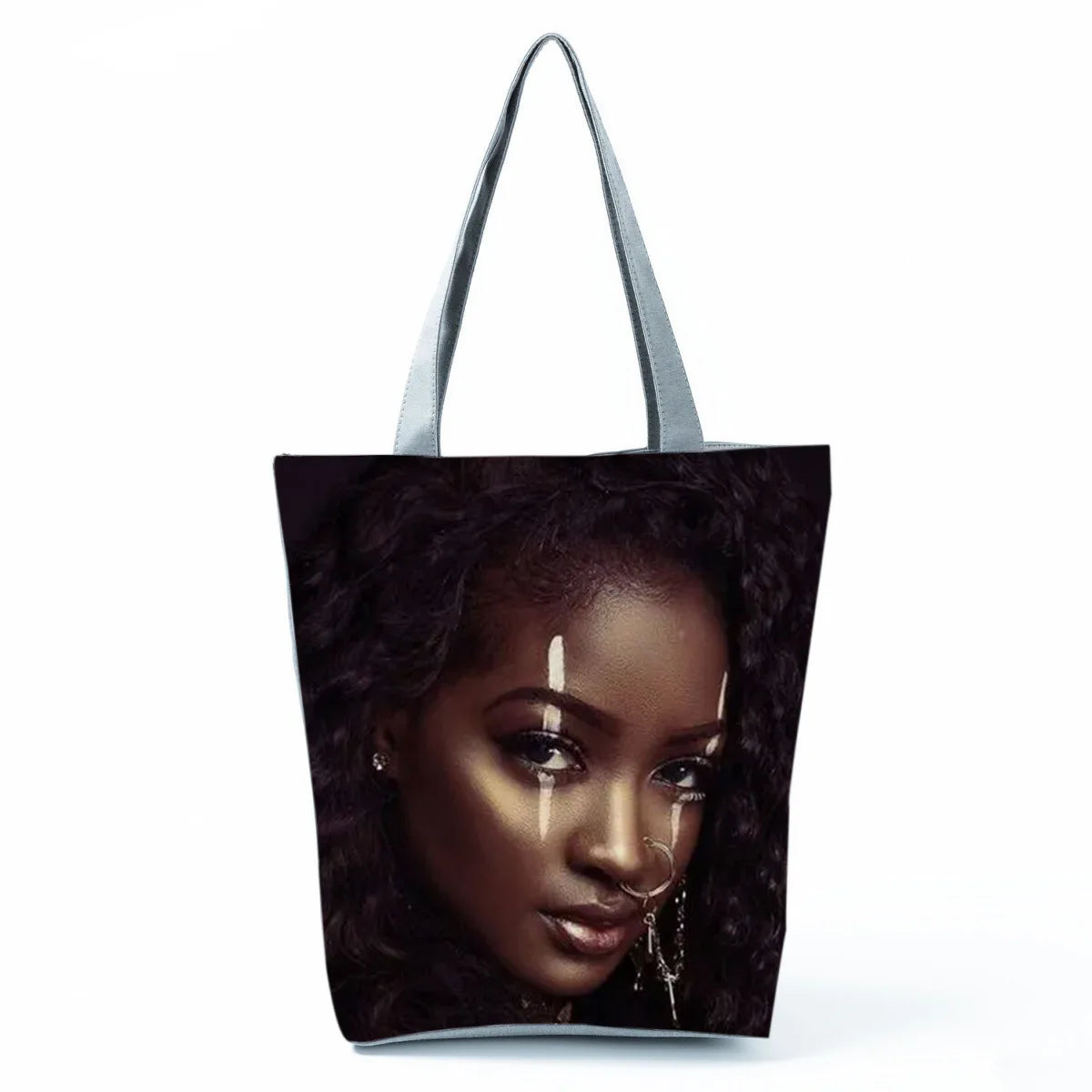 Fashionable Black Beauty Print Handbag Large Capacity Shoulder Bag Stylish Mystery Tote Bag for Women Versatile Polyester Bag