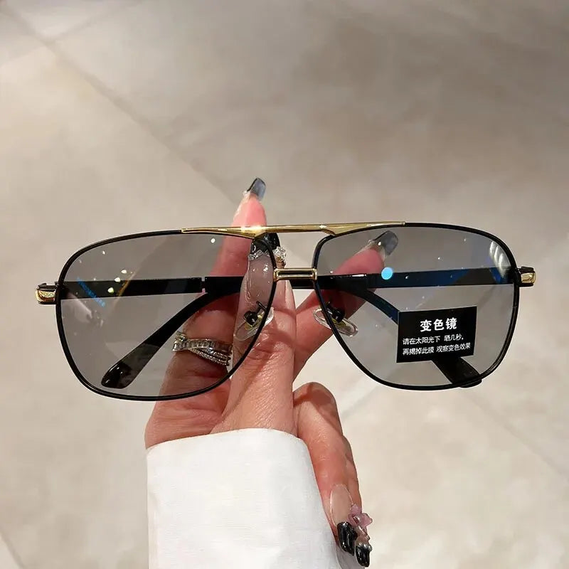 KAMMPT Oversized Vintage Sunglasses Men Women Fashion Polarized Photochromic Shades Eyewear Double Bridge Driving Sun Glasses