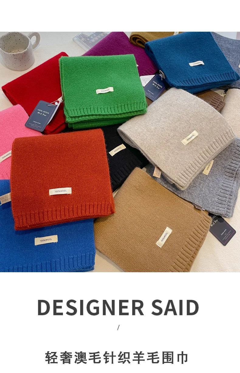 High Quality 100% Wool Scarf Men Women Winter Autumn Solid Color Couple Muffler Simple Warm Versatile Knitted Scarf Male Female