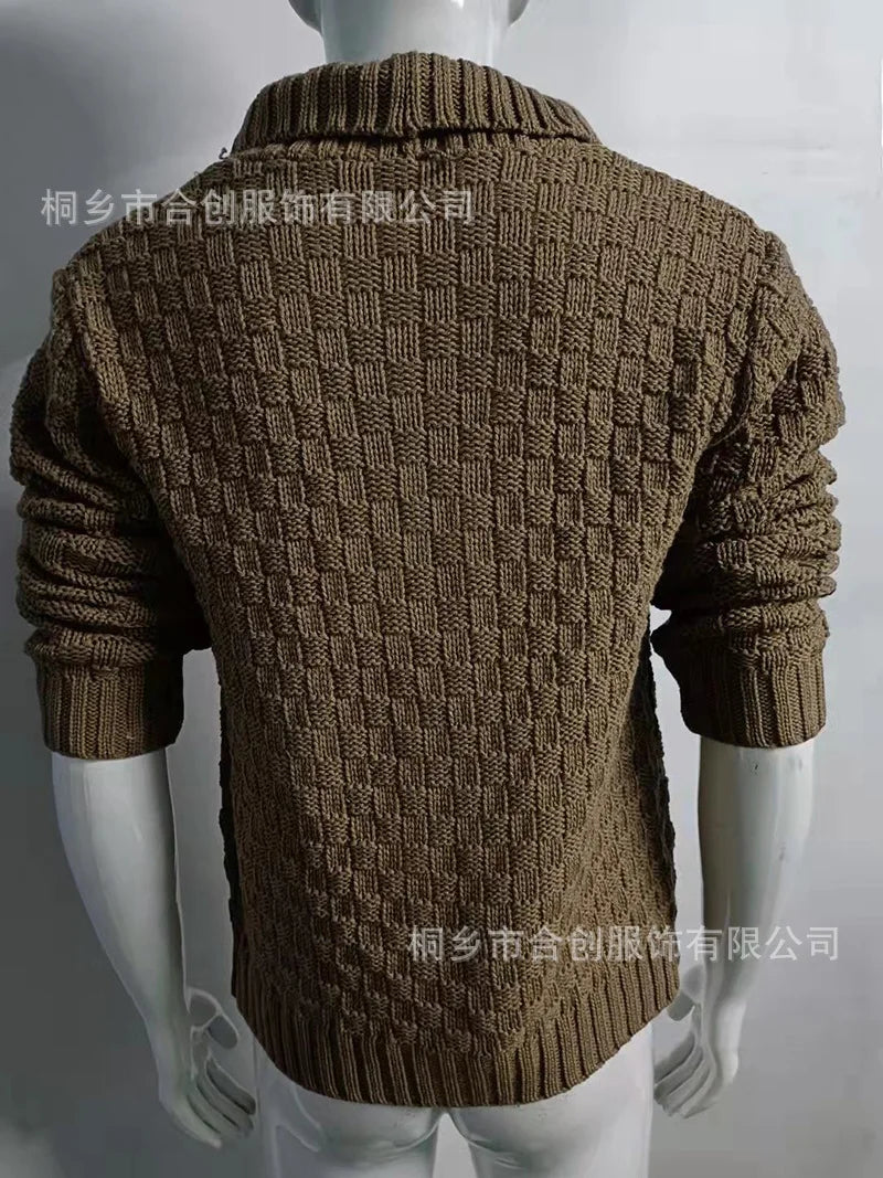 New Style Solid Color Sweater for Men in Autumn and Winter 2024, Retro Lapel, Knitted Long-sleeved Cardigan Sweater Coat S-3XL