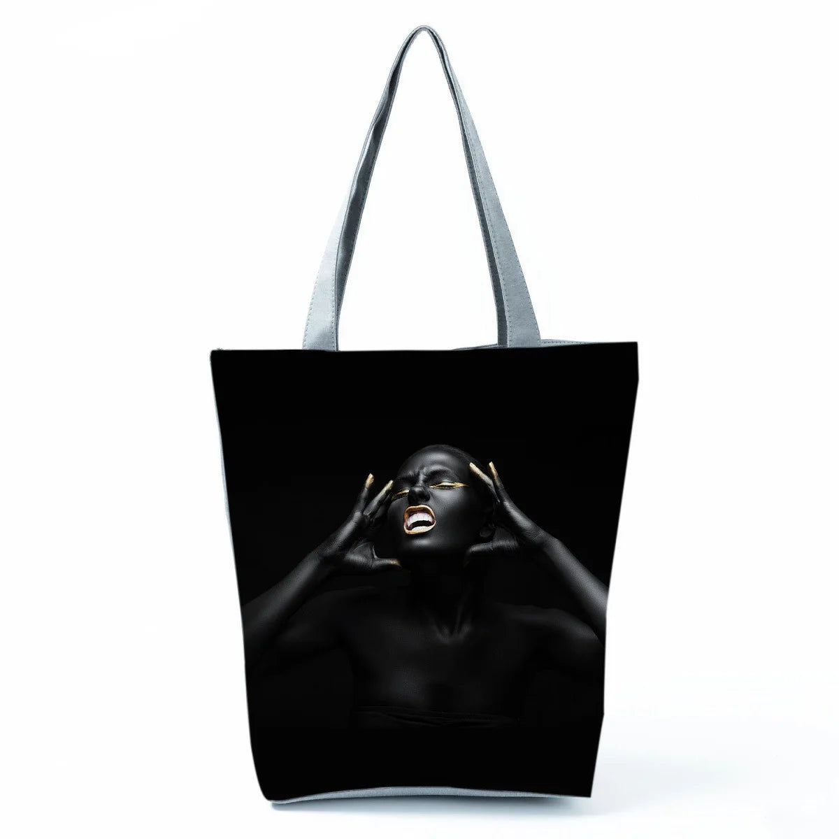Fashionable Black Beauty Print Handbag Large Capacity Shoulder Bag Stylish Mystery Tote Bag for Women Versatile Polyester Bag