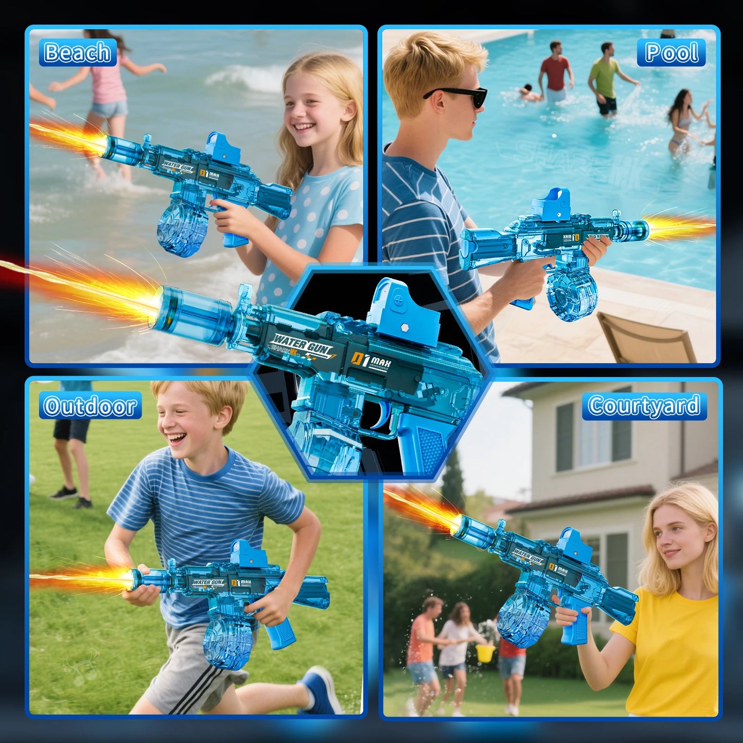 2025 Kids Hot Selling Electric Spray & Water Gun Simulates Sound Light Gun Toys Outdoor Activities Spray Vibration Gun Toys