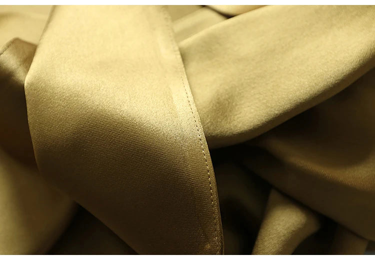 Lautaro Spring Autumn Long Soft Luxury Elegant Flowy Satin Acetate Trench Coat for Women High Quality Chic British Fashion 2022