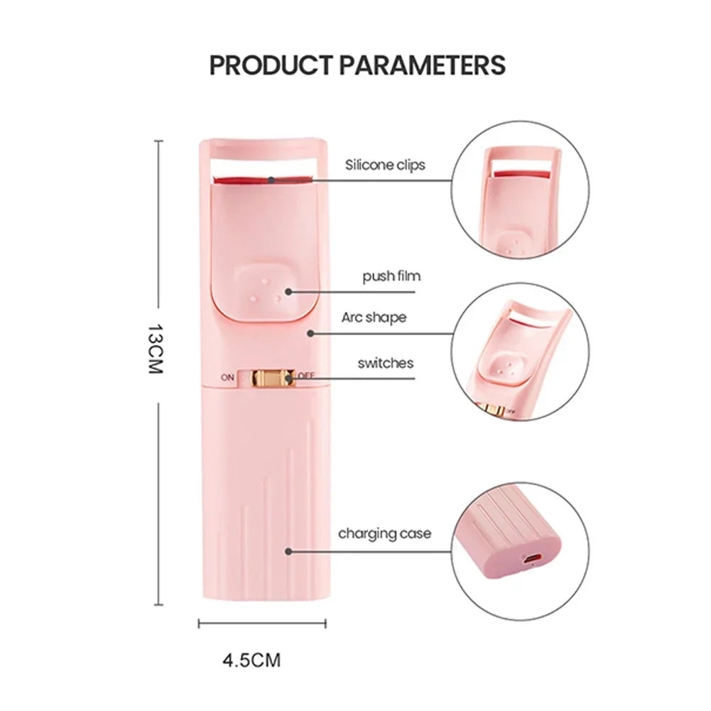 Portable Heated Eyelashes Curling Tool, Natural Fake Eye Lash, Beauty Supplies, USB, 3 Temperature Mode