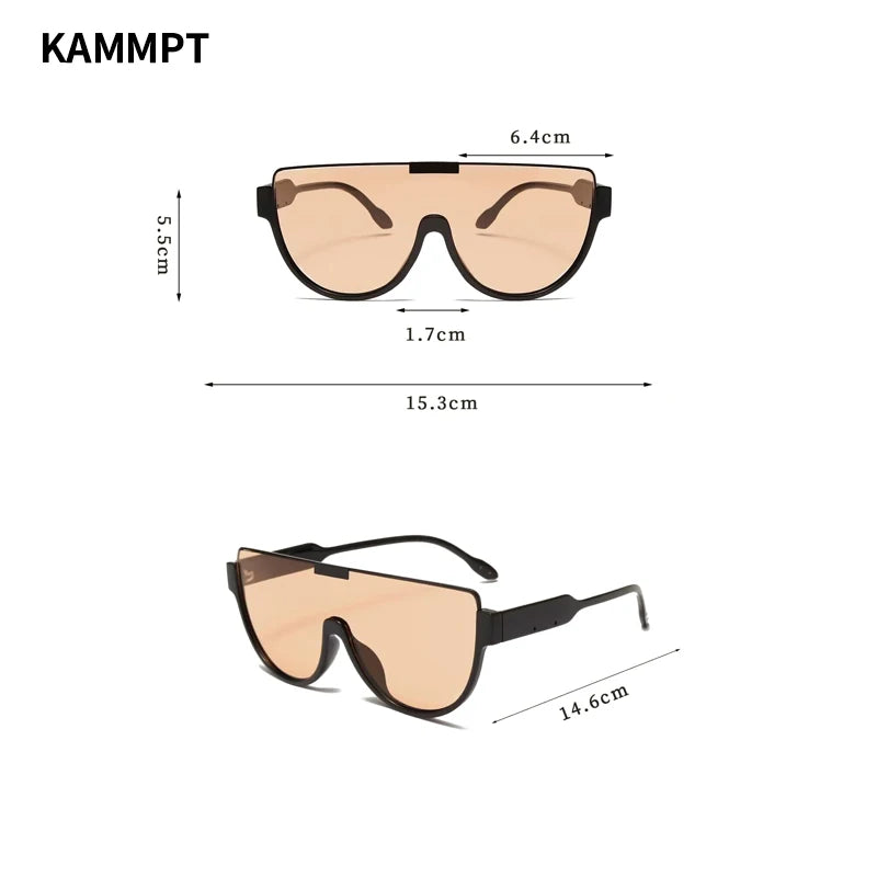 KAMMPT Vintage Semi-round Sunglasses Women Fashion Monoblock Outdoor Goggle Shades Ins Trending 2023 New Design UV400 Eyewear