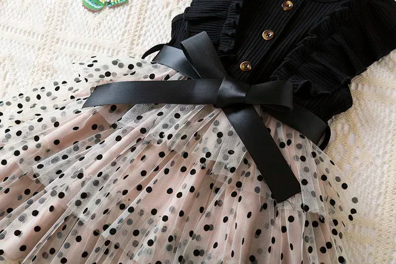 2025 New Kids Dresses for Girls Long Sleeve Fall Dress Polka Dot Birthday Party Costume Autumn Winter Dress Children Clothing