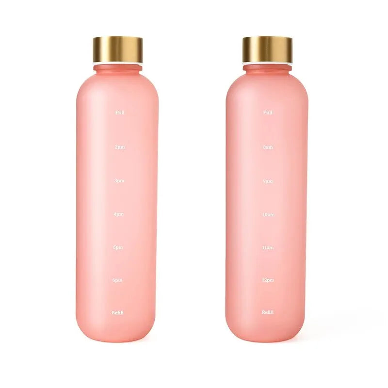 1L Water Bottle with Time Marker 32 OZ Fitness Sports Outdoor Travel Portable Leakproof Drinkware BPA Free Frosted Drink Bottles