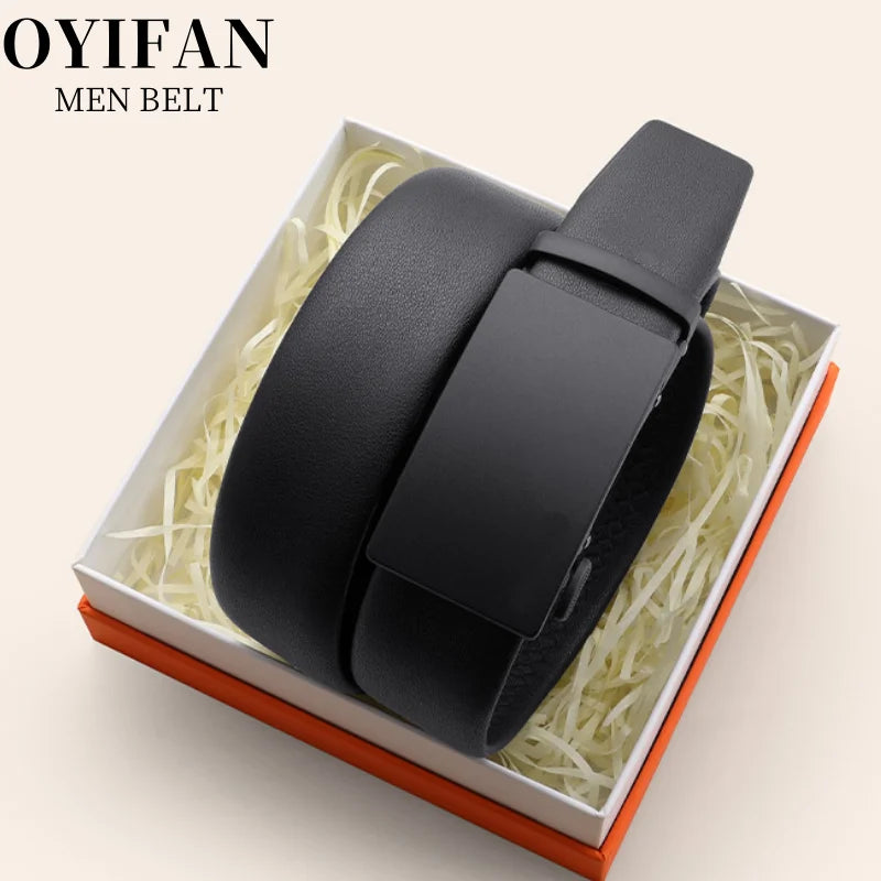 Simple men's belt black automatic buckle ratchet belt genuine leather belt best match jeans suit pants business casual belt men