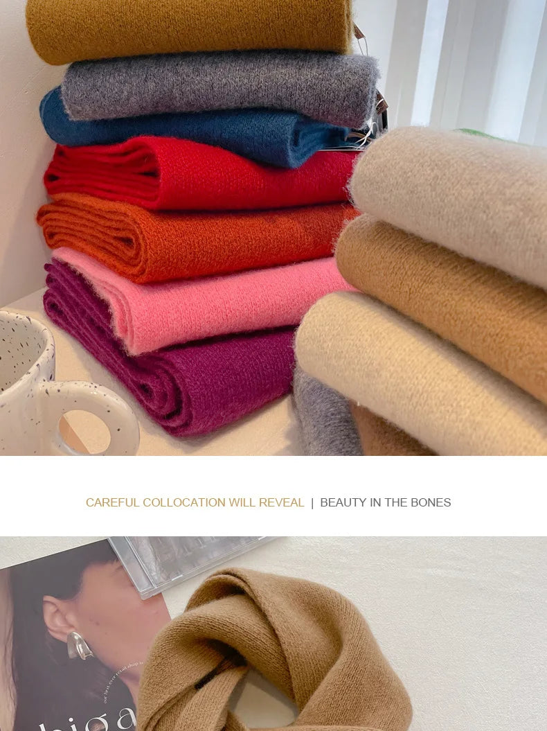 High Quality 100% Wool Scarf Men Women Winter Autumn Solid Color Couple Muffler Simple Warm Versatile Knitted Scarf Male Female