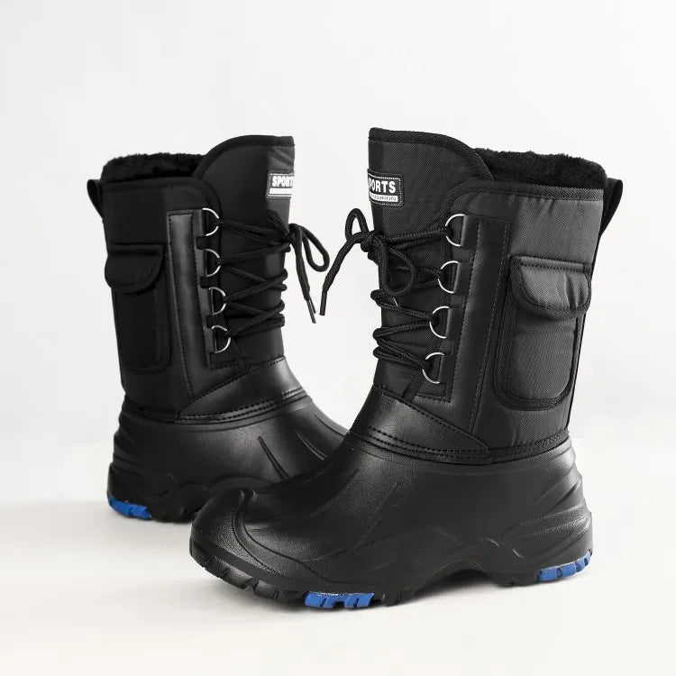 2024 autumn and winter warm men's fashionable snow boots for fishing and skiing, waterproof, simple and casual mid top shoes for