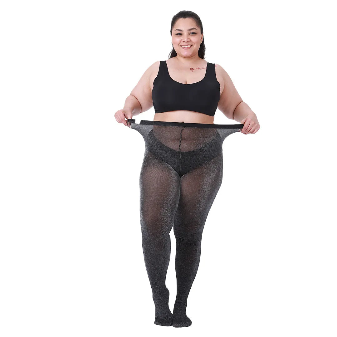 Plus Size Pantyhose 60D Sheer Tights Big Size Women's Silver Glitter Stockings Stretch sexy pour femme xxl Large Sizes up to 5XL