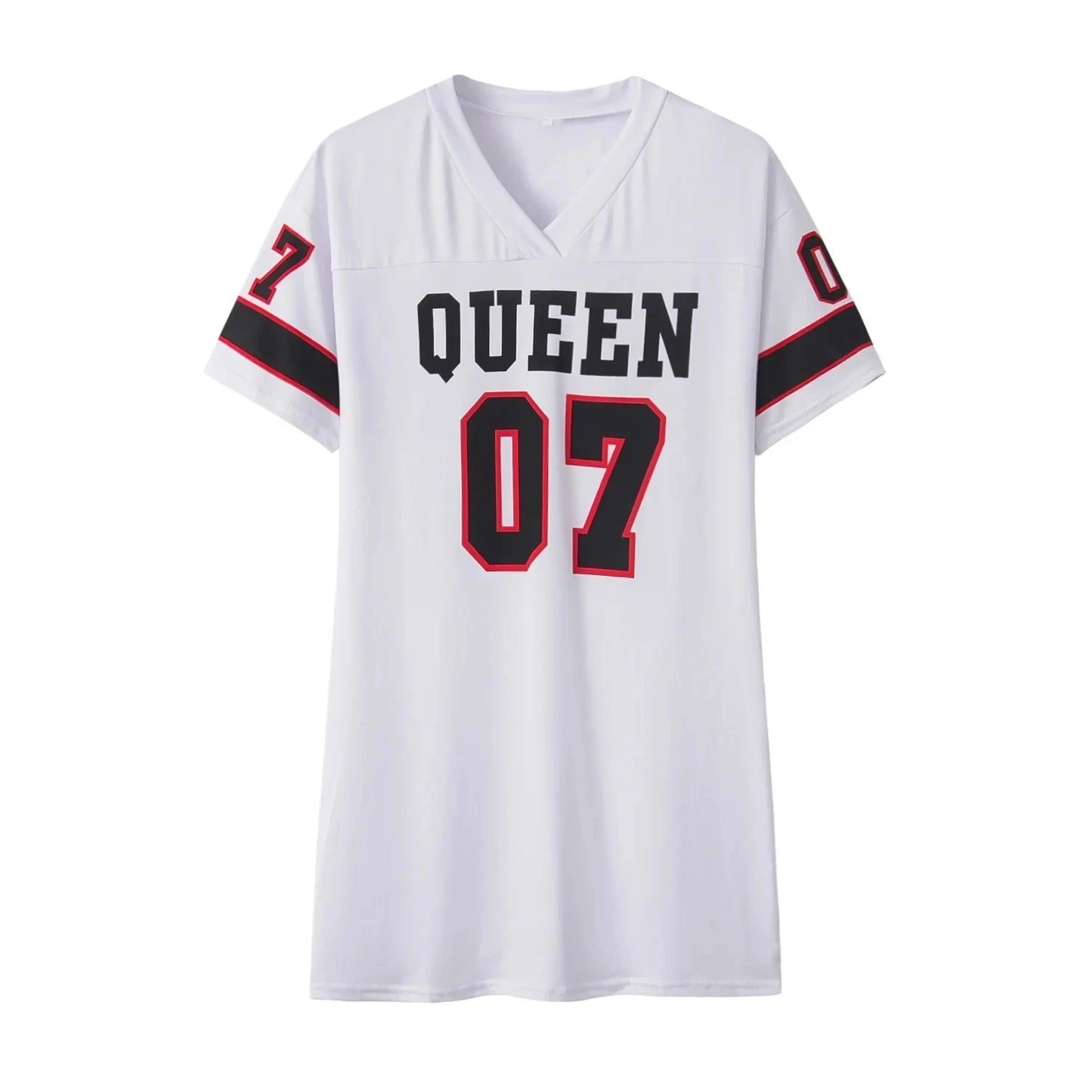 European and American CloThing Summer 07 LeTTer PrinTed Mid-lengTh T-shirT V Skin-friendly Milk Silk Collar Pullover ShorT-sl...