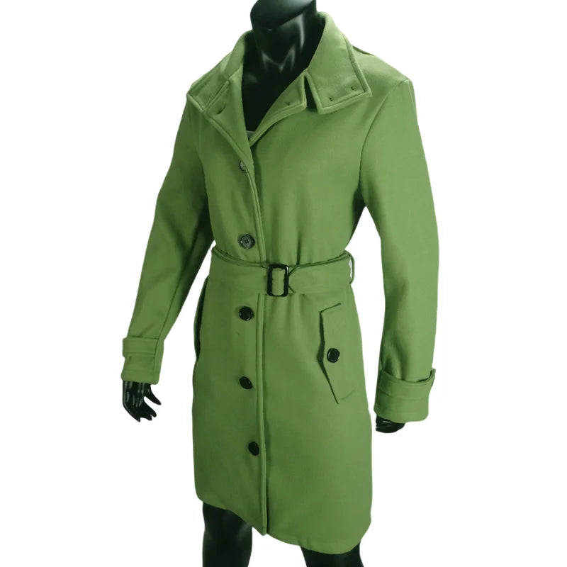 Women's Wool Blend Coat Winter Warm Single Breasted Jacket with Turn-down Collar Long Outerwear Female Clothing