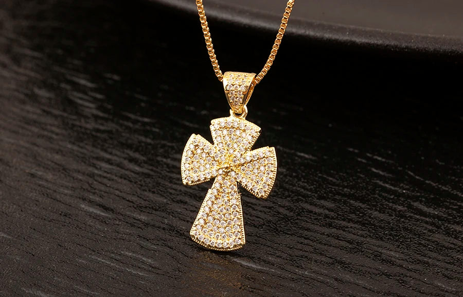 Nidin New Trendy Personality Design Cross Pendant Necklace For Women Men Shiny Crystal Zircon Charm Jewelry Daily Party Gifts