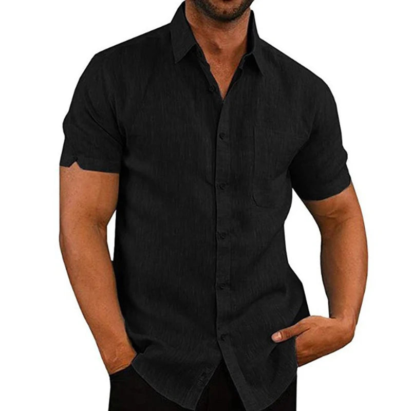 Summer Male Shirts Blouses Cotton Linen Shirt For Men Short Sleeve Formal Shirts Business Social Shirt Casual Top Man Clothes