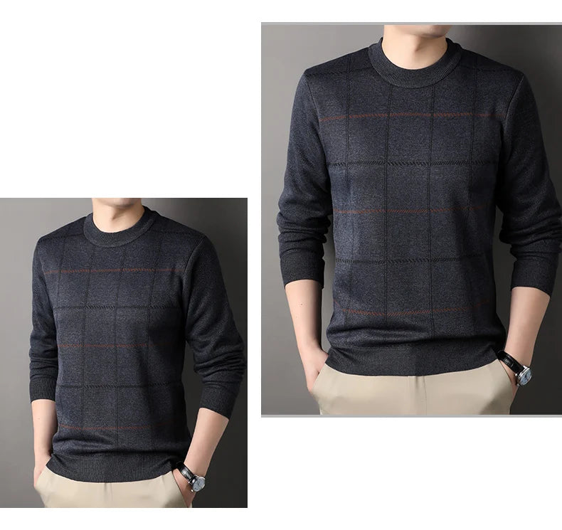 Round Necked Sweater for Men with Plush Insulation and Inner Layer for Men with Bottom Layer Men's Autumn and Winter Black Knit