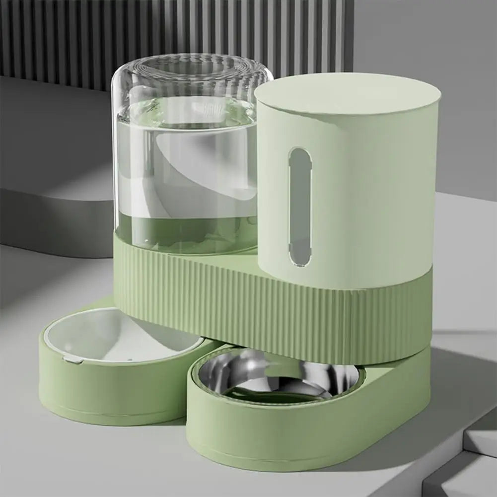 Automatic Cat Feeder Automatic Pet Feeder Water Dispenser Set for Cats Dogs 2-in-1 Food Bowl with Stainless Steel Insert