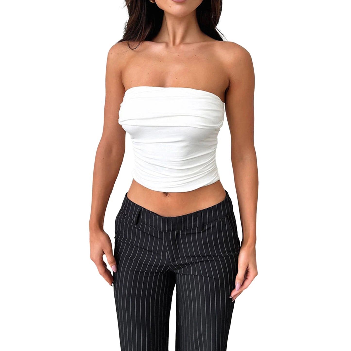 Stylish Pleated Slim Tube Top Soft Breathable Comfortable Clothes For Women Daily Wear Sexy Sleeveless Vest Summer Streetwear