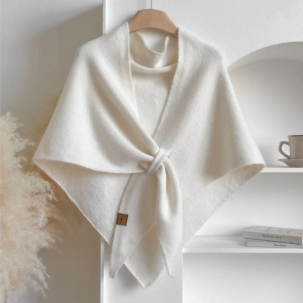 Fashion Solid Color Knitted Shawl Thickened Neck Wrap Triangle Scarf Winter Warm Soft Sweater Shawl Cape