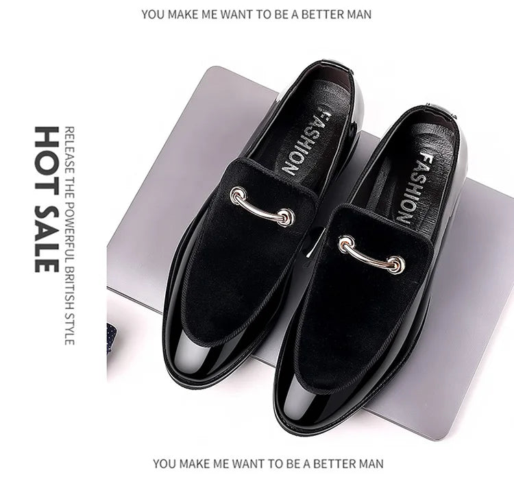 Italian Men's Dress Shoes British Suede Patent Leather Casual Shoes Korean Trendy Loafers 2024 Male Wedding Party Shoes for Men
