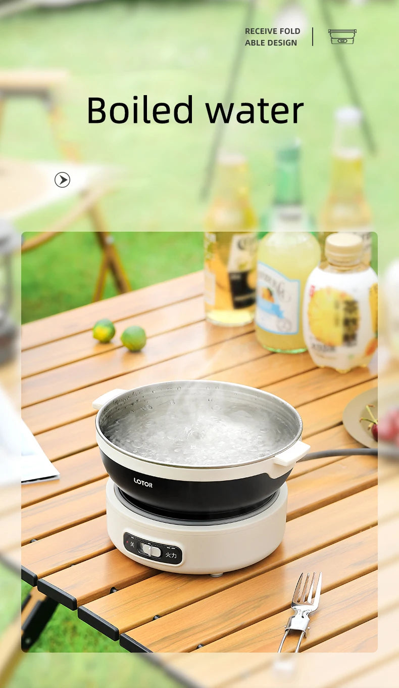 1.2L Folded Electric Cooking Pot Portable Multicooker Travel Rice Cooker Split Hot Pot 304 Stainless Steel Electric Skillt 500W