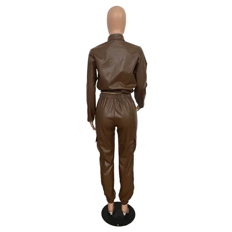 Women Pants Sets Two Piece Long Sleeve Cardigan Hidden Breasted Solid Zipper Fly Pencil Pants Slim Fit High Street Pockets