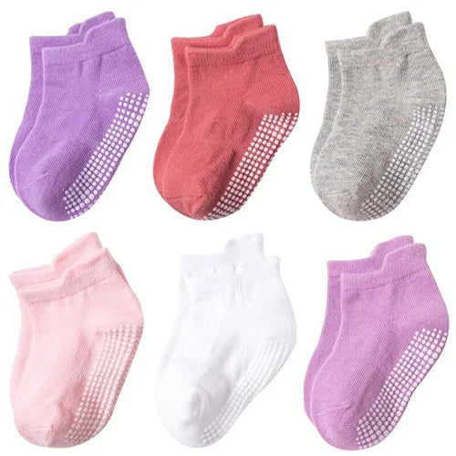 6Pairs/Lot 0-7Years Kids Girls Boys Floor Socks Striped Sport Children's Anti-slip Boat Socks For Boys Spring Autumn New