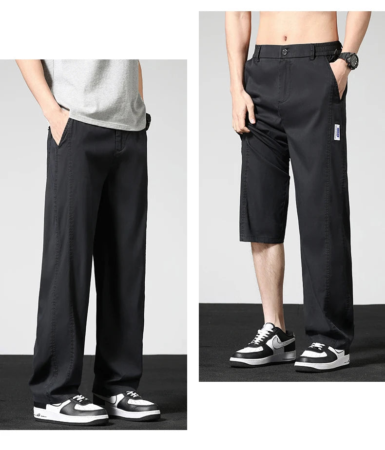 Summer Thin Casual Pants Men's Straight Wide Pants Brand Clothing Lyocell Stretch Loose Trousers Korean Trendy Man Clothing