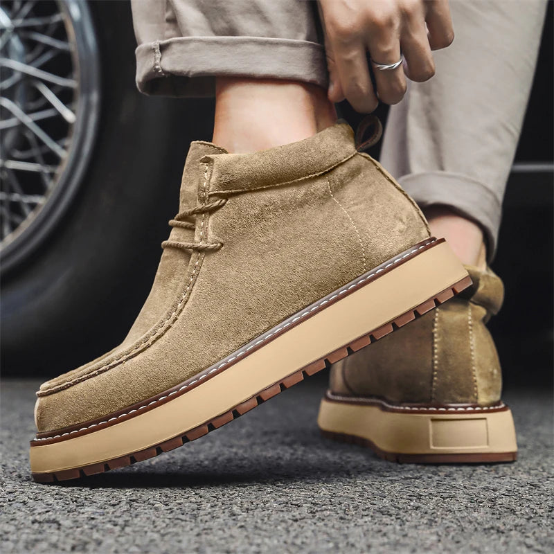 Autumn Men Platform Shoes Suede Leather Work Shoes Fashion Design Lace-up High Quality Ankle Boots Casual British Outdoor Shoes
