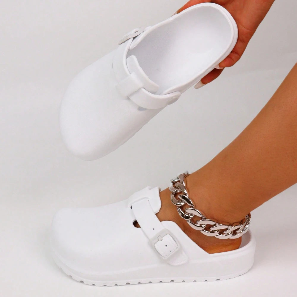Spring Summer 2024 New Women's Flat Solid Color Closed Toe Anti-slip Quick Dry Garden Clogs Comfortable Shoes