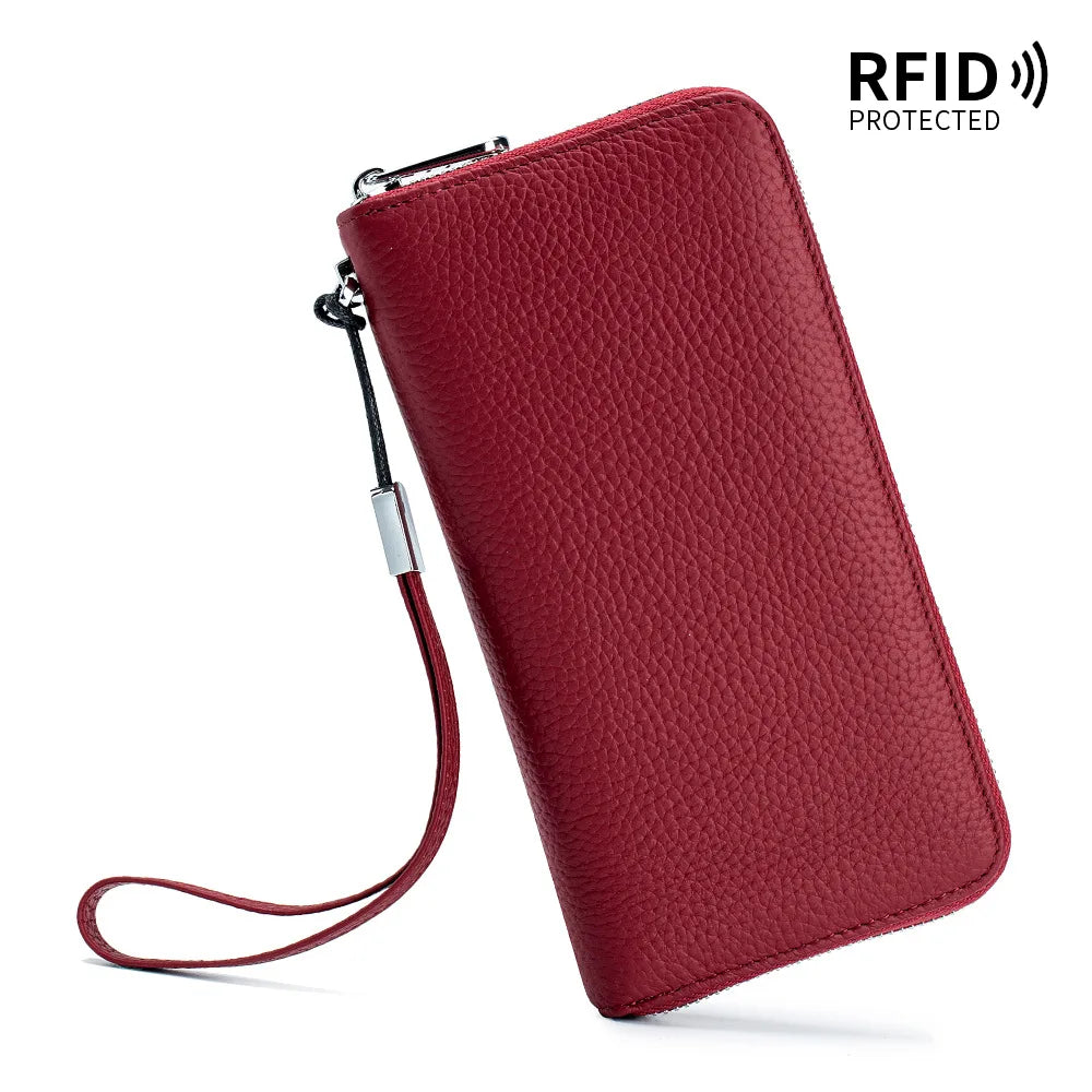 RFID Function Wallet for Women Geniune Leather Luxury Design Long Zipper Handbags Cowhide Card Bags Female Fashion Purse