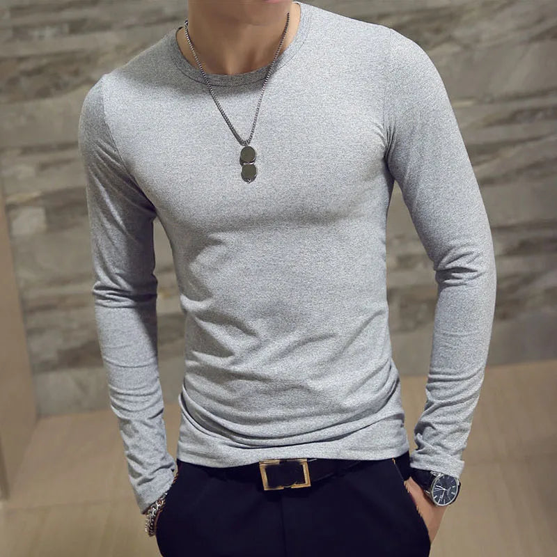 1pcs Spring Autumn Men Long Sleeve T Shirt Mens Thin Solid Casual T-shirts Classic Clothes Men's T-shirts Male Thermal Tops