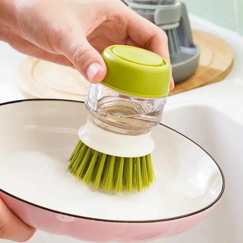Automatic Liquid Dishwashing Brush Kitchen Household Dishwashing Brush Cleaning Kitchen Soap Dispenser Brush Gray/green