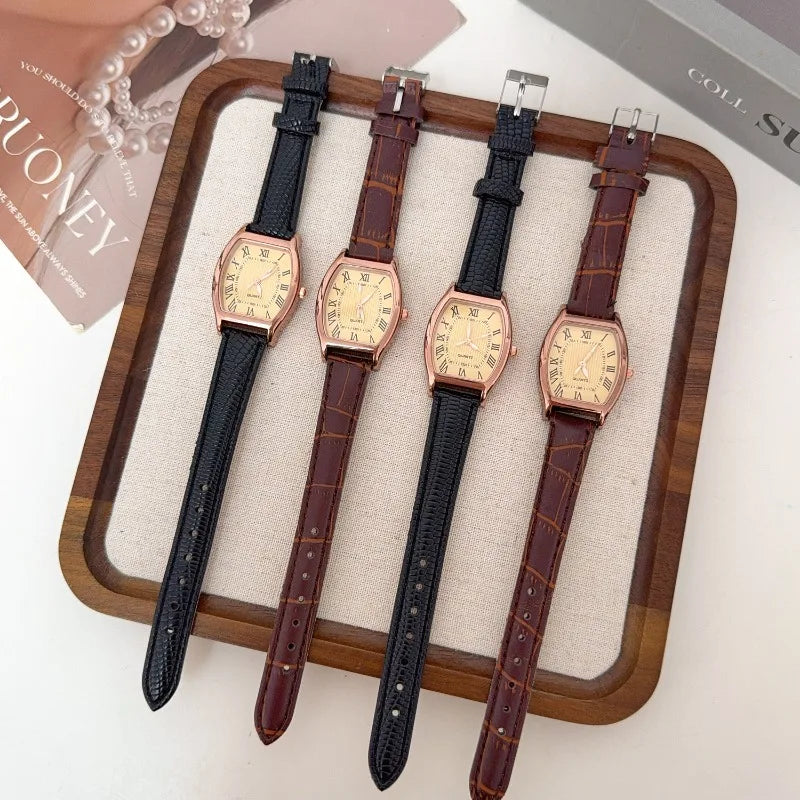 Simple Fashion Retro Brown Women Quartz Watches High Quality Ladies Wristwatches Vintage Leather Watchband Watch for Lovers Gift