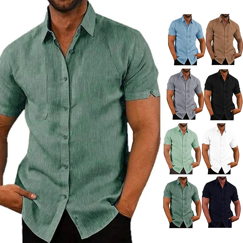 Summer Male Shirts Blouses Cotton Linen Shirt For Men Short Sleeve Formal Shirts Business Social Shirt Casual Top Man Clothes