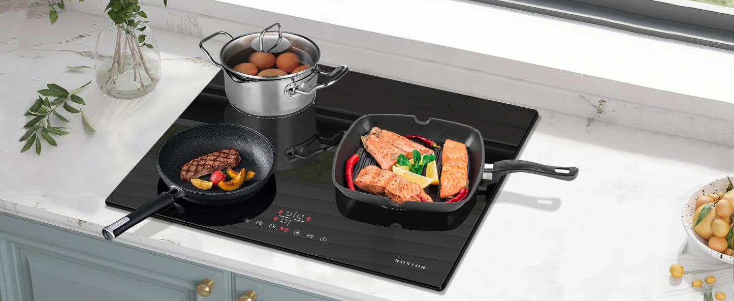 NOXTON Induction Hob 3-Burner, 60cm Built in Induction Hob, Electric Hob with Touch Control, Timer, Safety Lock, 5200Watts, wi