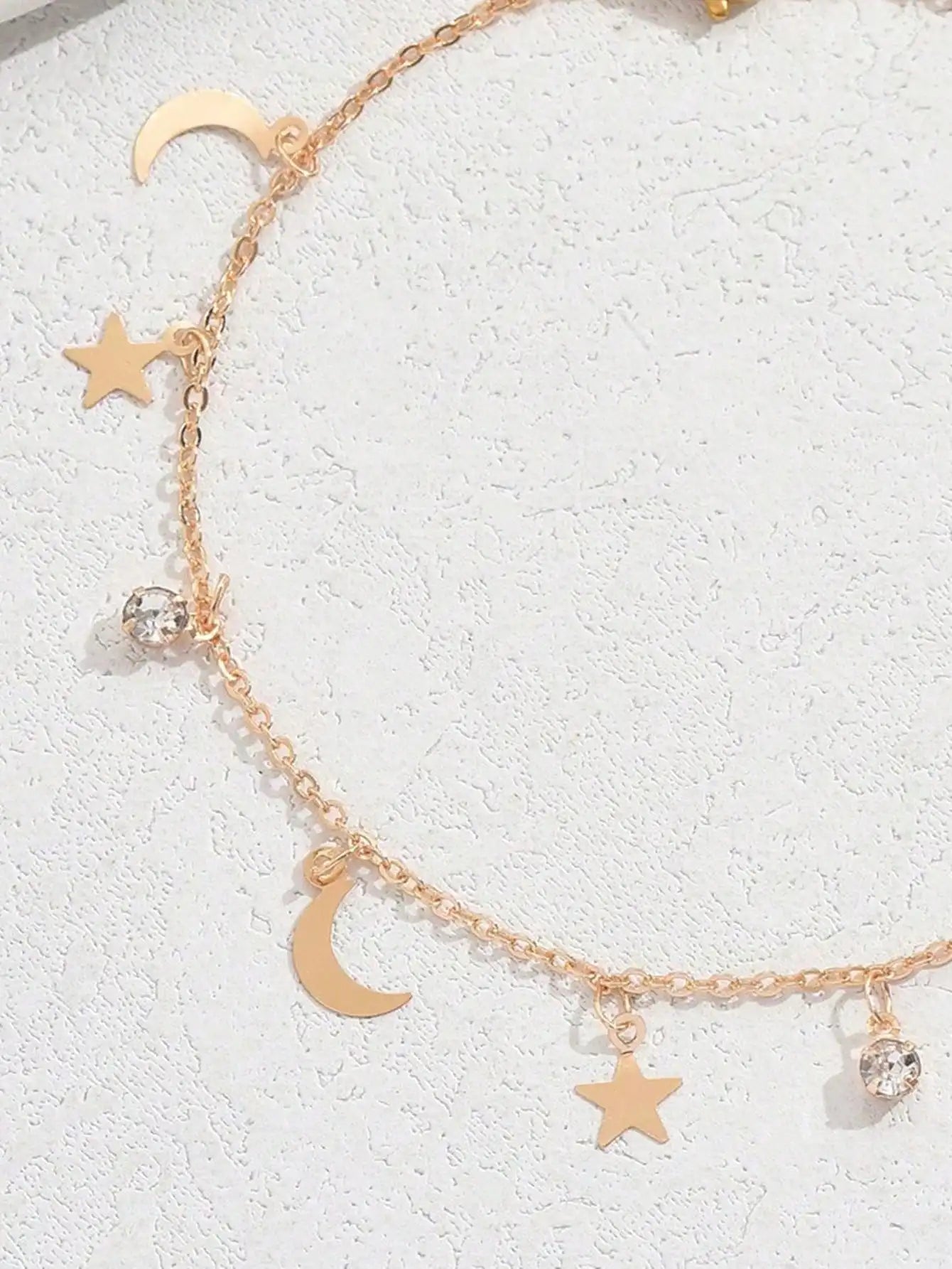 1pc Elegant Women'S Ankle Bracelet - Bohemian Style with Floral & Star Charms, Rhinestone Accents, Stainless Steel Charm Bracele