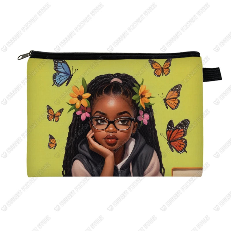 Genius Black Girl Cosmetic Case Musicians Astronauts Nurses Makeup Bags Lipstick Phone Napkin Storage Pouch Women Toiletries Bag