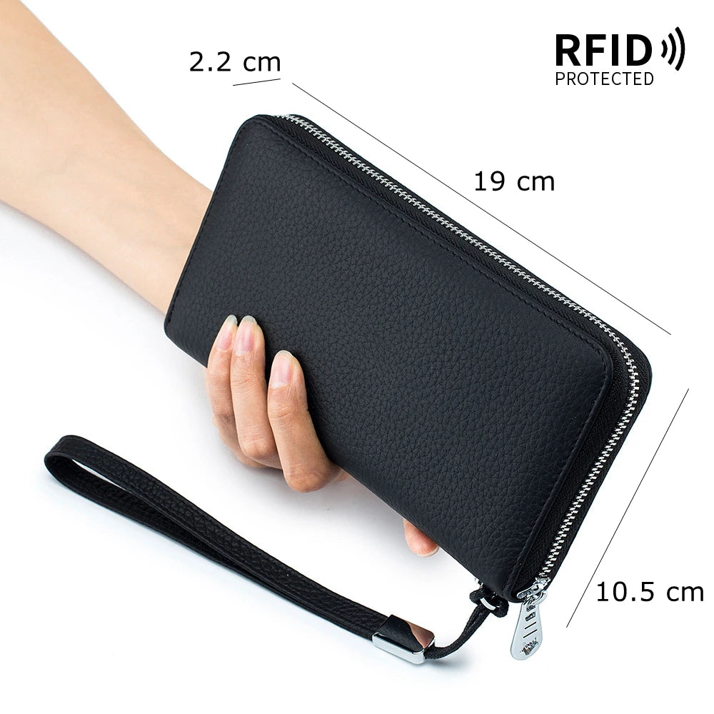 RFID Function Wallet for Women Geniune Leather Luxury Design Long Zipper Handbags Cowhide Card Bags Female Fashion Purse