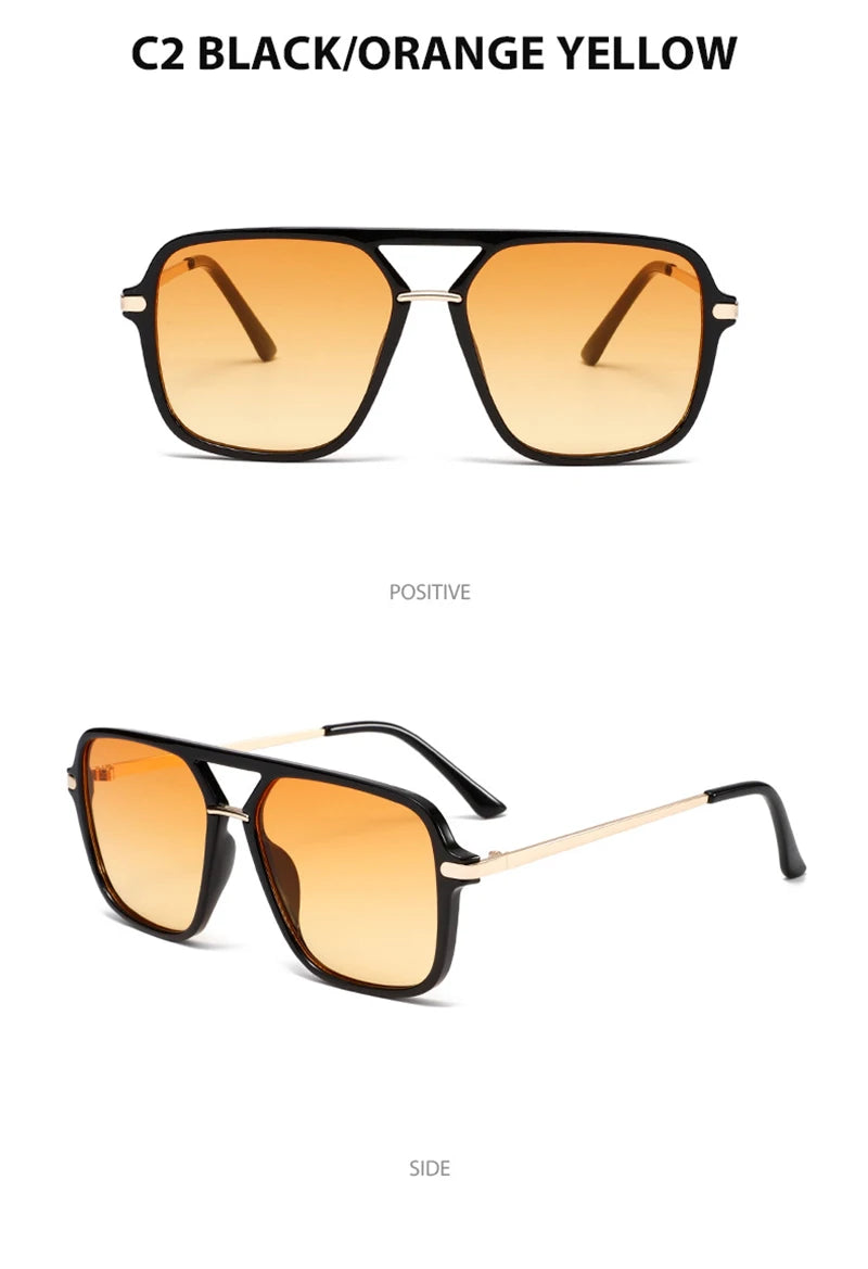 SHAUNA Fashion Double Bridges Square Sunglasses Women Men Retro Gradient Sun Glasses Shades UV400