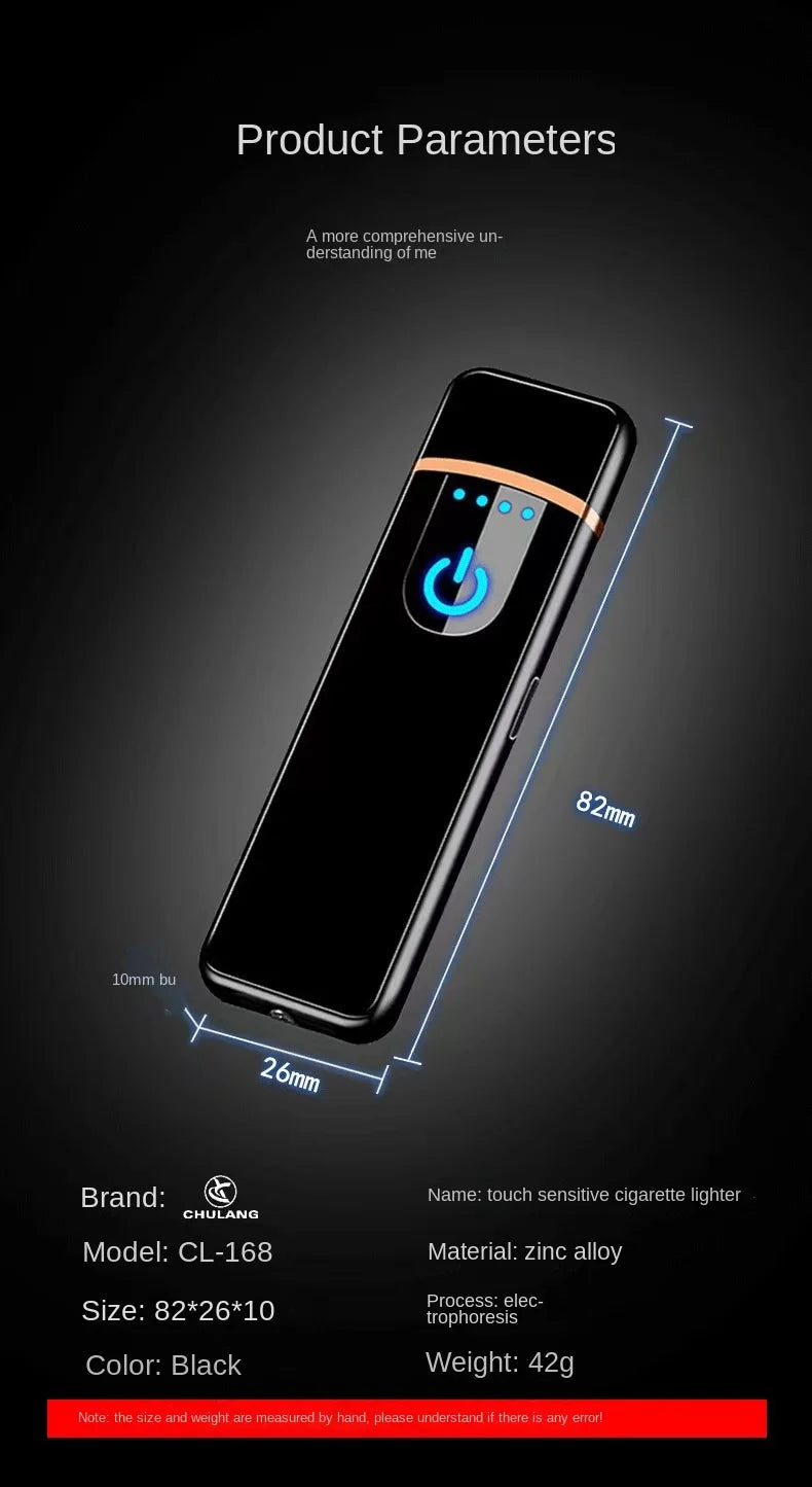 Slim USB Electric Lighter Rechargeable Touch Windproof Cigarette Accessories Electric Lighter Portable Cigarette Lighter