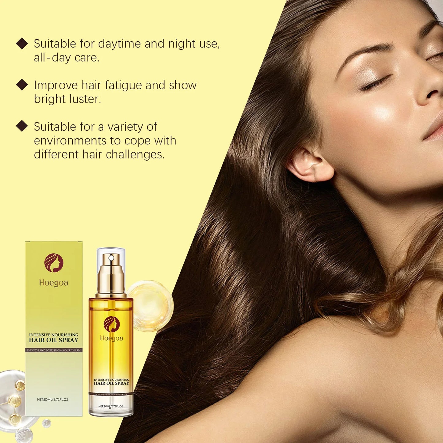 Hoegoa 80ml Nourishing Hair Care Essential Oil spray Soften and Nourish Hair, Moisturize, Improve Dry Scalding Dyeing Care spray