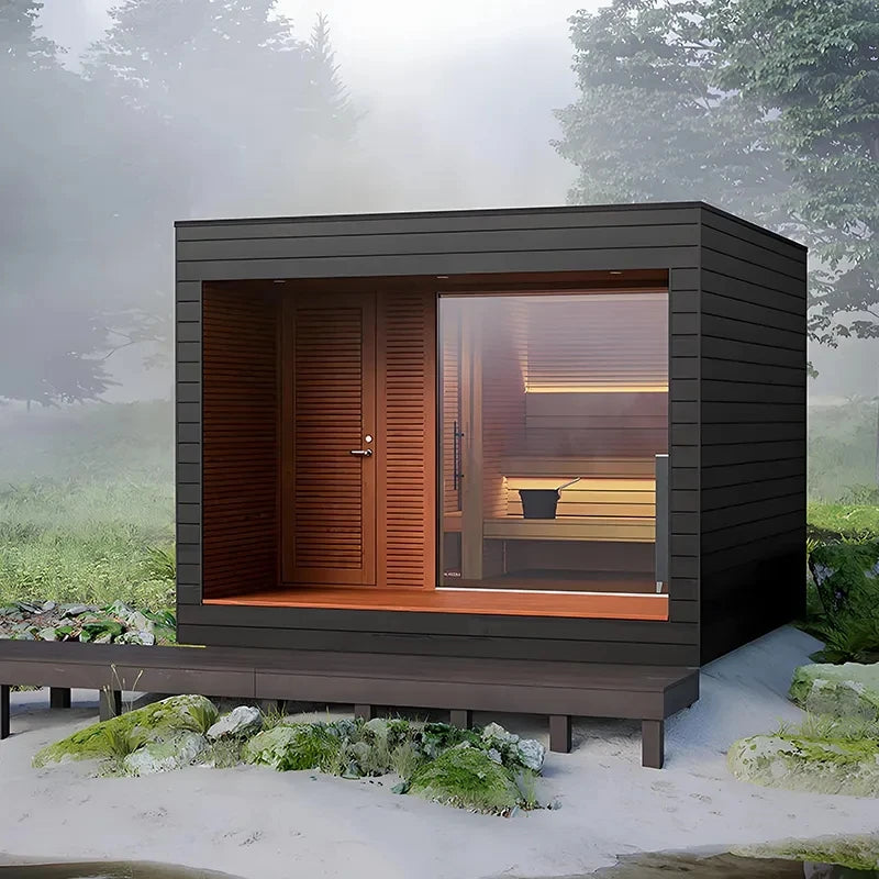 Hot Sale Modern Electric 9kw Outdoor Red Cedar Solid Wood 4 Person Far Infrared Wet Steam Traditional Sauna Room Health Benefits
