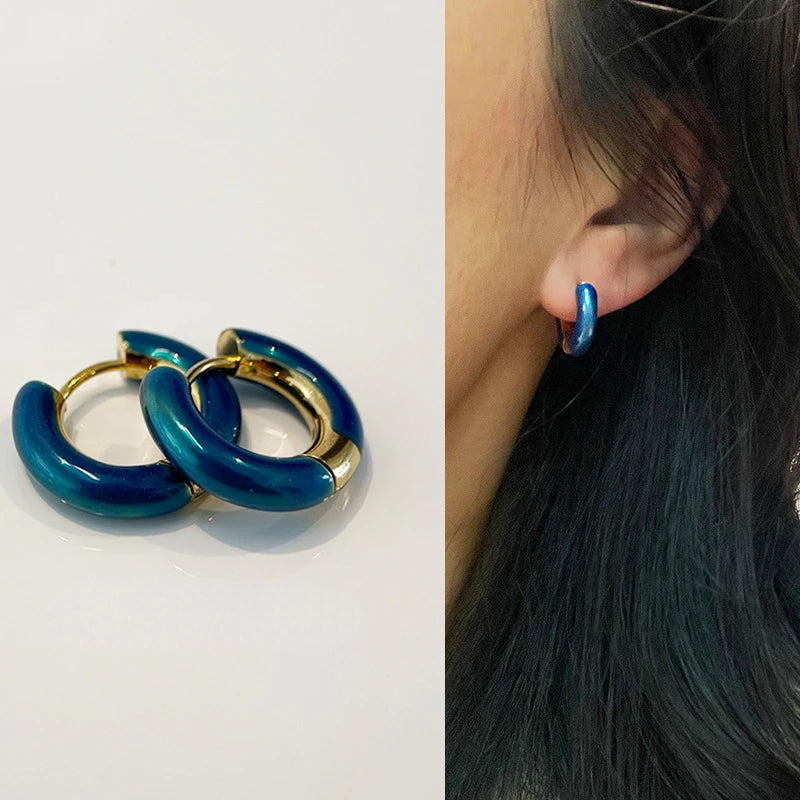 Modern Jewelry Round Colorful Enamel Green Blue Pink Red Buckle Earrings For Women Girl Gift Elegant Temperament Accessories