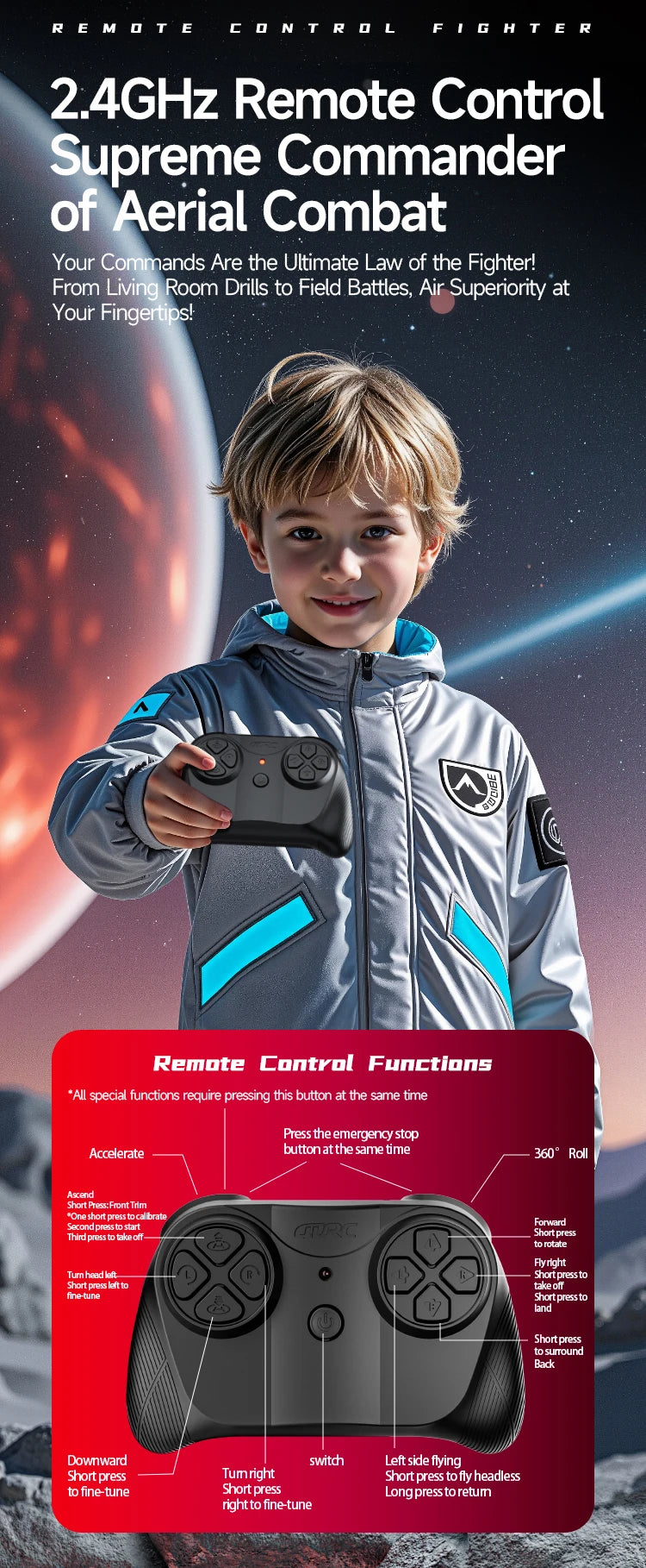 V50 RC Plane 2.4G Remote Control Aircraft 360° Stunt Helicopter Glider with Light Fighter Airplane Toy for Boys Children Gifts