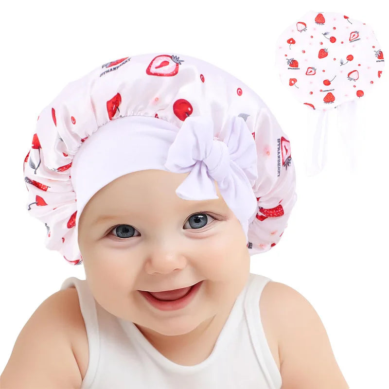 Adjustable Silky Satin Cap  Cartoon Baby Kids Print Satin Bonnet Sleep Hat Cap for Curly Hair
