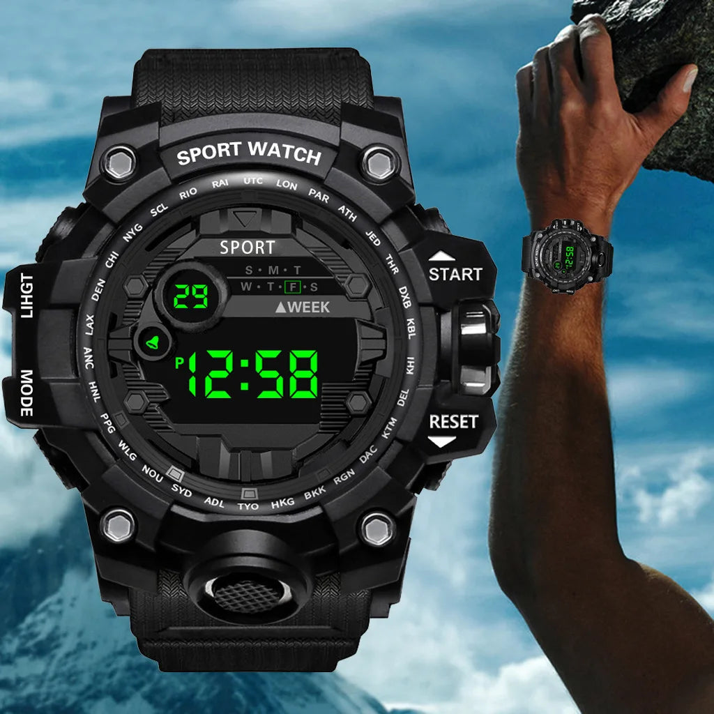 Men's Watch Fashion Sports Electronic Wristwatch Large dial Multifunctional Waterproof Luminous Alarm Kids Male's Military Watch