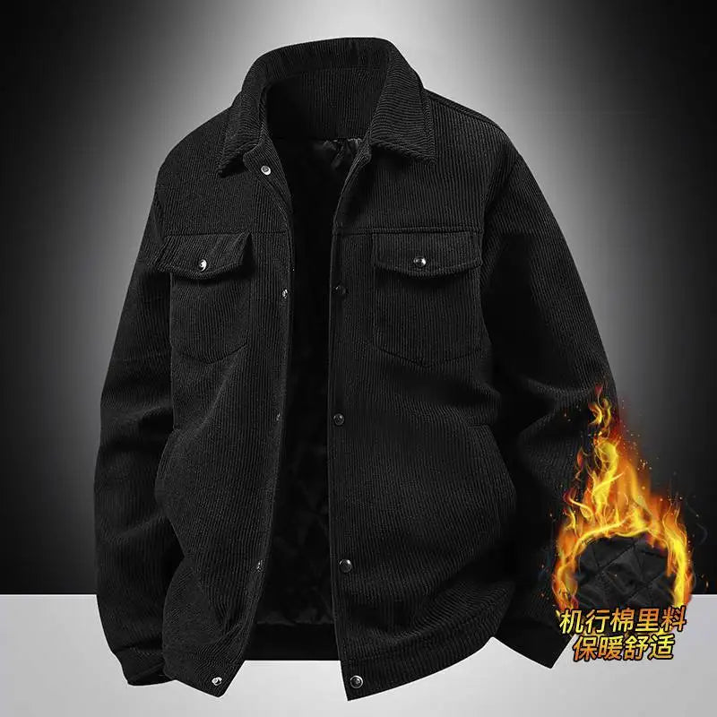 Plus Size 8XL Men Autumn Jacket Cotton Padded Corduroy Coat Male Big Large Loose Fit Business Korean Elegant Work Casual Outwear