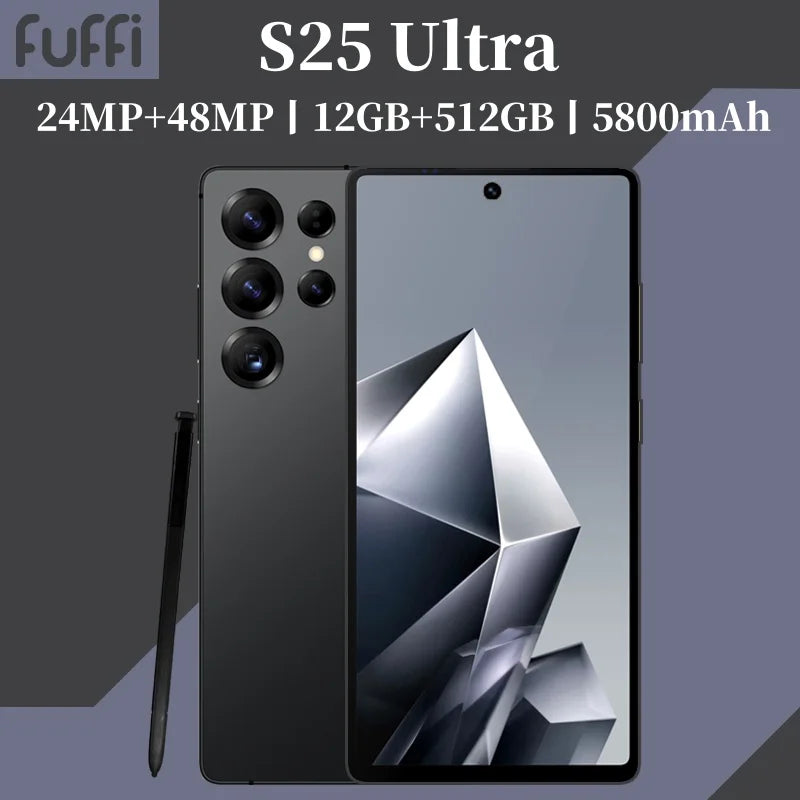 Global Vision S25 Ultra Smartphone 5G Android 12 8GB RAM 512GB ROM 6.8 Inch Phone 1920x1080HD 24+48MP 4 5G Network Mobile Phones